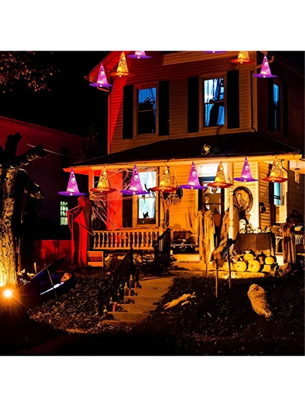 8 Pcs Hanging Witch Hat String Lights, Light Up Waterproof